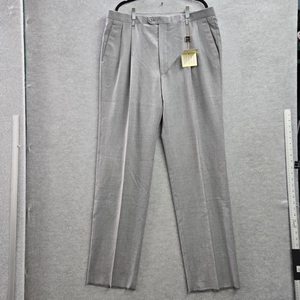Baroni Men Pants 38R Gray Wool Dress Pants Super 150‎ Couture Two Pleat NWT